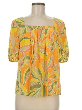 DR2 Yellow Floral Square-Neck Puff Sleeve Blouse Size Small but could fit Med